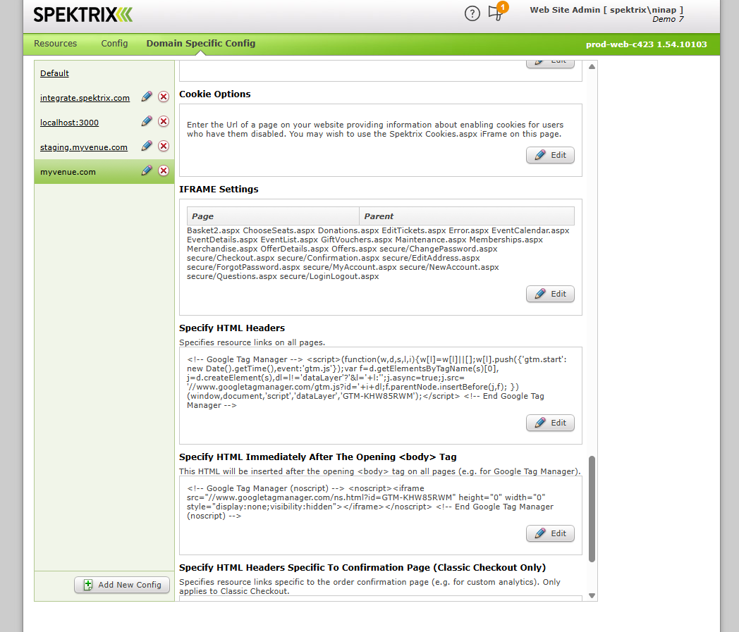 Example of website admin