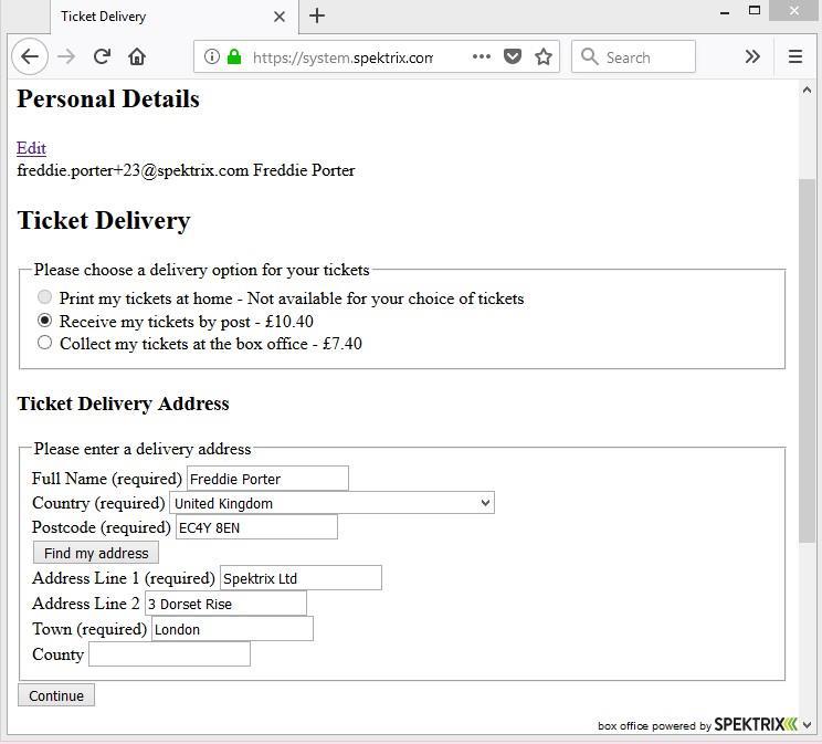 Express Checkout Ticket Delivery Address