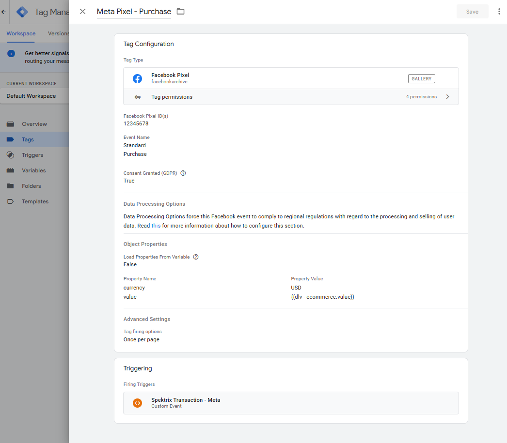 GTM transaction meta