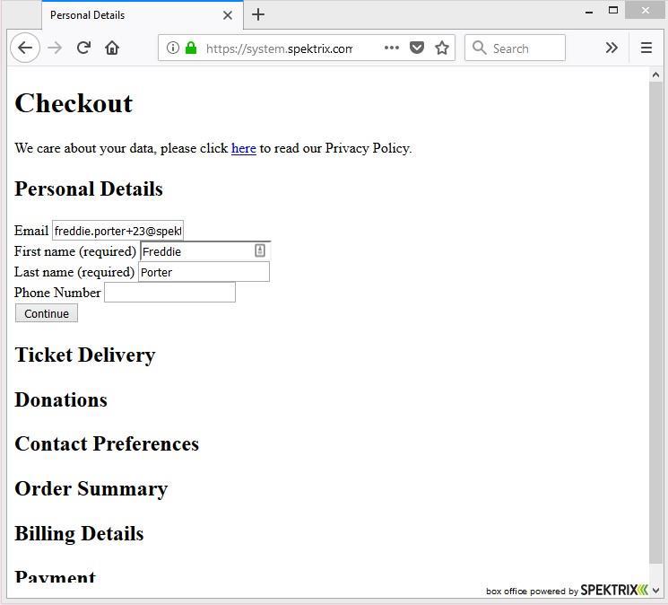 Express Checkout Personal Details